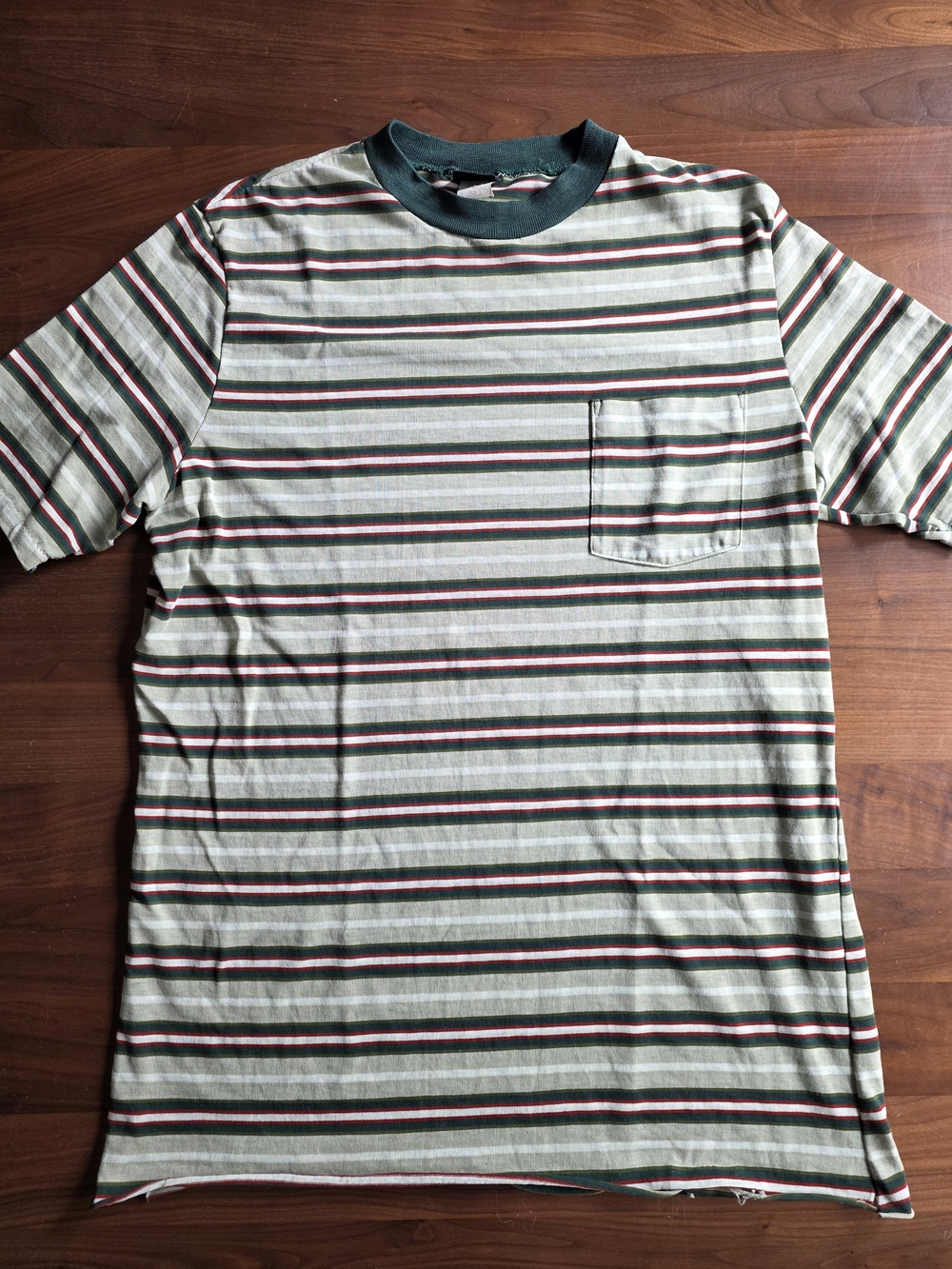 70s JC Penney Green Striped Short-Sleeve Pocket Tee True Vintage Towncraft Shirt